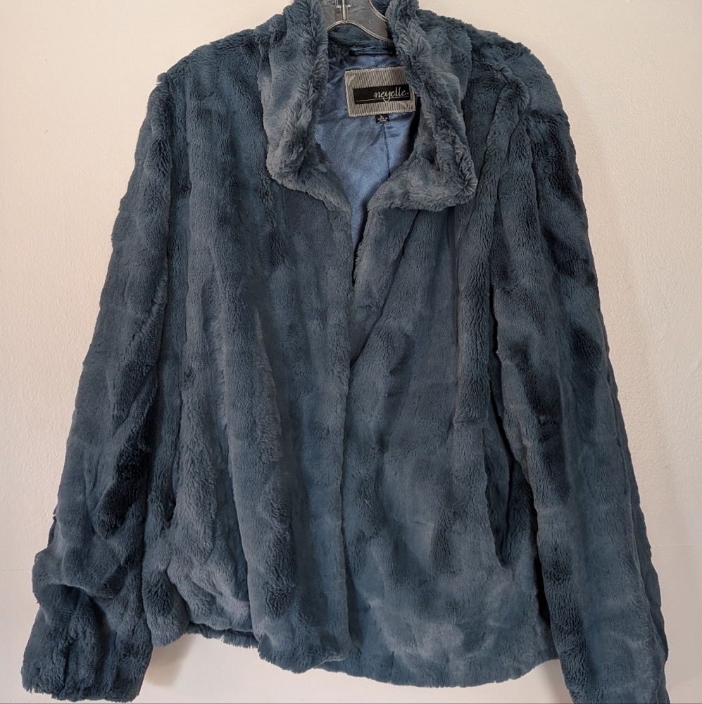 Faux Fur Coat in Blue - Picture 1 of 5